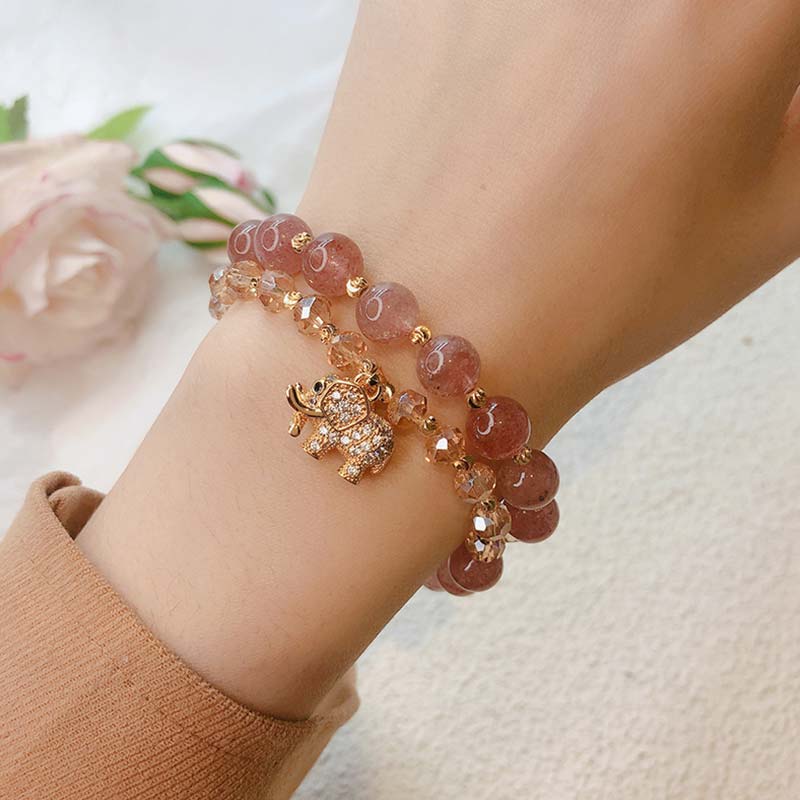 Rose Quartz Elephant Healing Energy Charm Bracelet