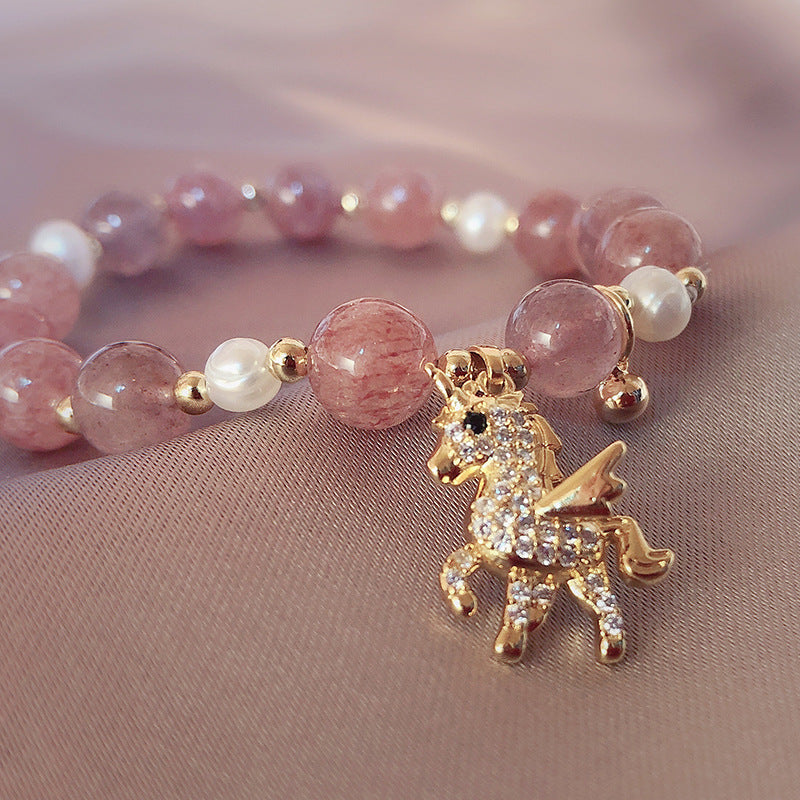 Natural Strawberry Quartz Crystal Unicorn Positive Bracelet