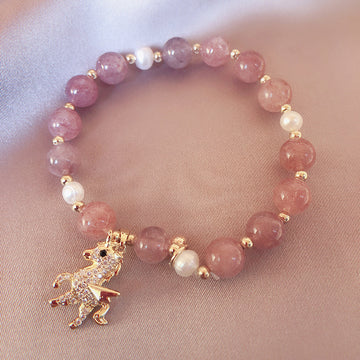 Natural Strawberry Quartz Crystal Unicorn Positive Bracelet