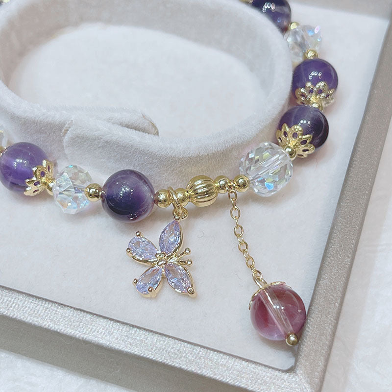 Natural Amethyst Crystal Spiritual Butterfly Charm Bracelet