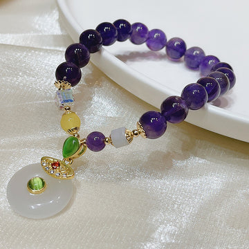 Natural Amethyst Crystal Ping An buckle Charm Bracelet