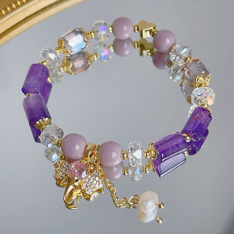 Natural Amethyst Crystal Lucky Baby Elephant Bracelet