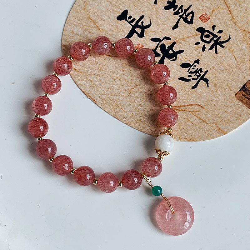 Natural Strawberry Quartz Crystal Ping An buckle Positive Bracelet