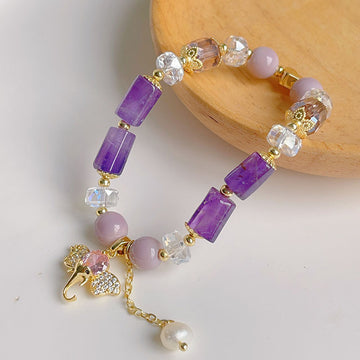 Natural Amethyst Crystal Lucky Baby Elephant Bracelet