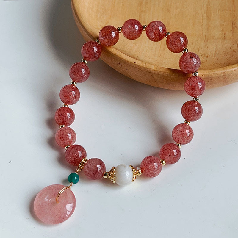 Natural Strawberry Quartz Crystal Ping An buckle Positive Bracelet